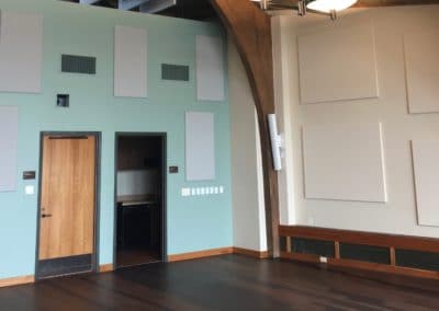 Bud Werner Library Steamboat Spring Colorado interior wall with white and gray acoustic panel treatment installed