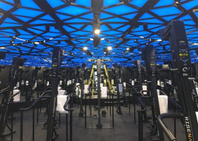 Rise Nation Gym acoustic picture of room with led light ceiling and commercial audio system